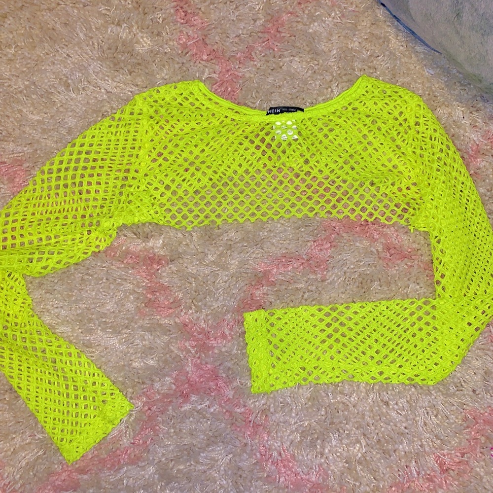 Netted Neon yellow shirt over lace